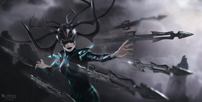 Обои картинки фото девушки, - креатив,  косплей, хела, костюм, кинжалы, astria