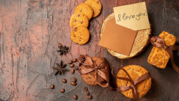 Картинка еда пирожные +кексы +печенье кофейные зерна печенье анис банты ленточки