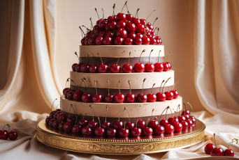 обоя 3д графика, еда-, food, многослойный, торт, вишни