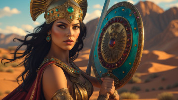 обоя 3д графика, амазонки , amazon, щит, меч, шлем, воин