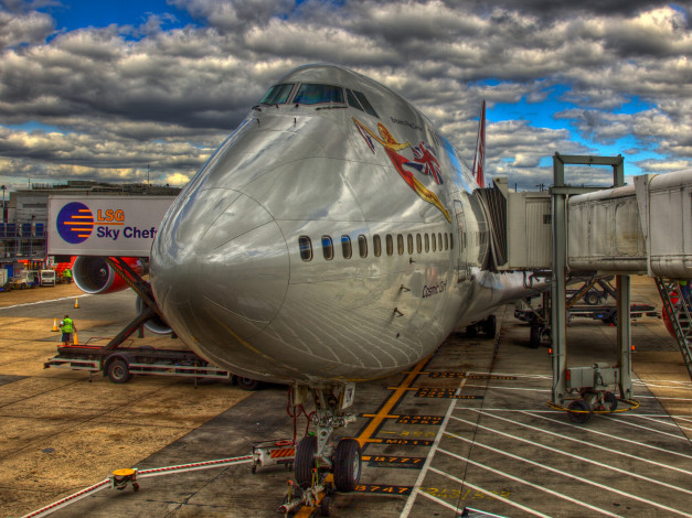 Обои картинки фото boeing, 747, 400, авиация, авиационный, пейзаж, креатив