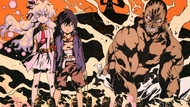 Обои картинки фото злые, симон, ниа, аниме, tengen, toppa, gurren, lagann, simon, nia, teppelin, монстр, злость, lord, genome