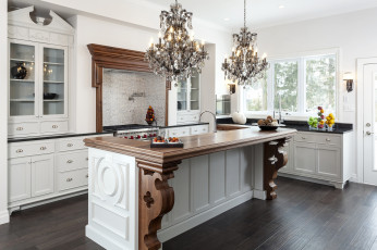 Картинка интерьер кухня люстры стол