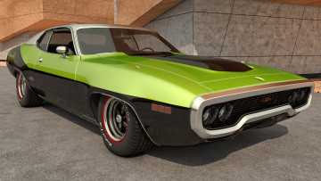 Картинка автомобили 3д 1971 plymouth gtx зеленый