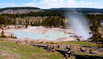 Картинка yellowstone+national+park++wyoming природа стихия yellowstone park wyoming озеро лес гейзер