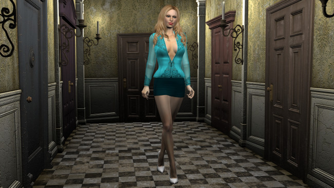 Обои картинки фото 3д графика, people , люди, коридор, девушка