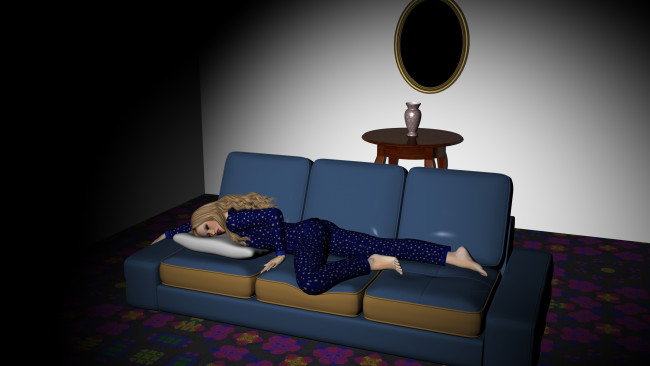 Обои картинки фото 3д графика, people , люди, ваза, сон, диван, девушка