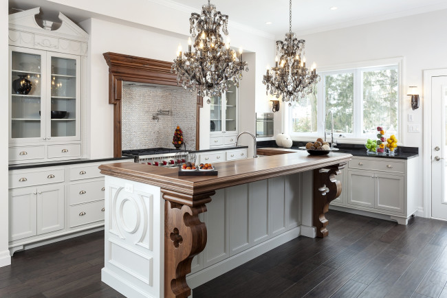 Обои картинки фото интерьер, кухня, люстры, стол