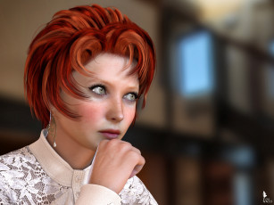 Картинка 3д+графика портрет+ portraits девушка взгляд фон рыжая