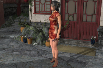 Картинка 3д+графика люди+ people девушка взгляд фон азиатка улица