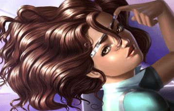 Картинка рисованное люди фон металлический ободок взгляд глаза волосы рука девушка