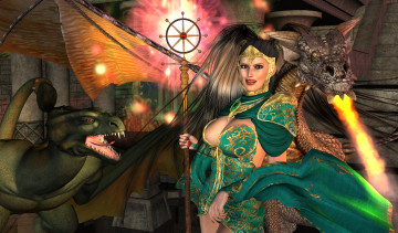 Картинка 3д+графика фантазия+ fantasy взгляд фон драконы девушка