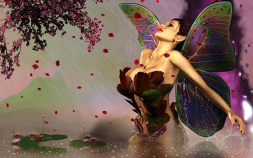 Картинка 3д+графика эльфы+ elves цветы вода фон взгляд эльфийка