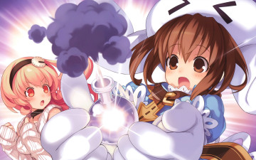 Картинка аниме hyperdimension+neptunia перчатки дым девушки опыт колба