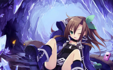 Картинка аниме hyperdimension+neptunia сапоги девушка факел огонь телефон пещера