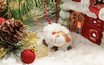 Картинка праздничные фигурки sheep new year happy 2015 овечка украшения новый год decoration
