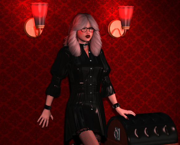 Обои картинки фото 3д графика, люди , people, взгляд, девушка, светильники, очки, фон