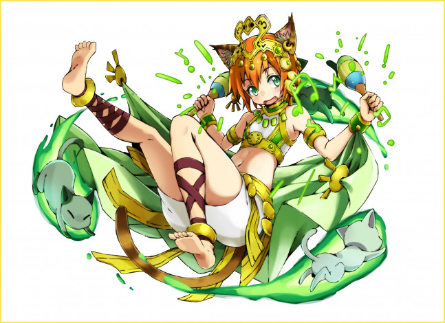 Обои картинки фото аниме, животные,  существа, hoshizora, rin, фон, девушка, арт, nanda, rone