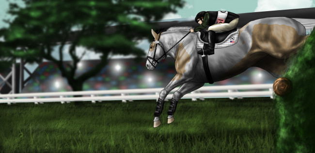 Обои картинки фото рисованное, животные,  лошади, ипподром, скачки, жокей, лошадь