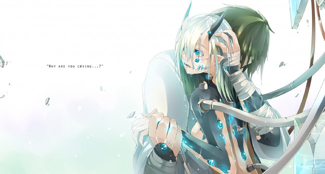 Обои картинки фото аниме, оружие,  техника,  технологии, sinlaire, арт, пара, существо, объятия, фон