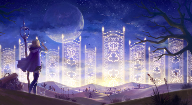 Обои картинки фото аниме, pixiv fantasia, ночь, девушка, арт, g, tong, pixiv, fantasia