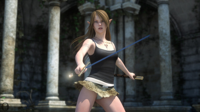 Обои картинки фото 3д графика, эльфы , elves, оружие, фон, взгляд, эльфийка