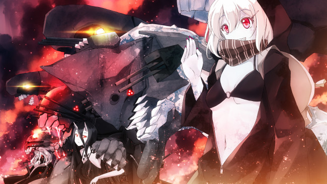 Обои картинки фото аниме, kantai collection, o-, daizen, девушки, фантастика, re-class, battleship, kantai, collection, battleship-symbiotic, hime, оружие