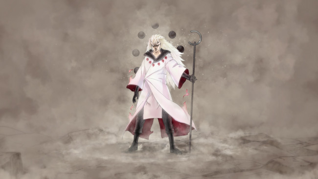 Обои картинки фото аниме, naruto, art, desorienter, uchiha, madara, rikudou, mode, пыль, дымка