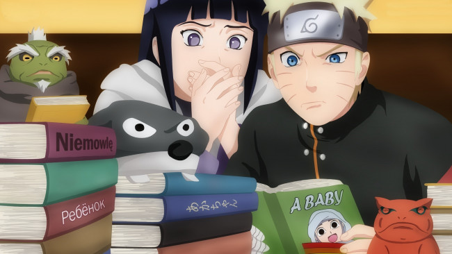 Обои картинки фото аниме, naruto, uzumaki, hyuuga, hinata, fukasaku, book