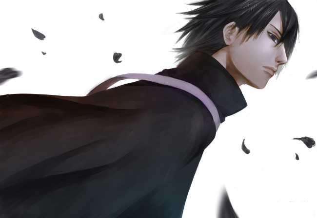 Обои картинки фото аниме, naruto, art, sasuke, uchiha, листва