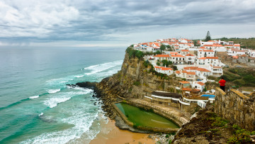 Картинка города -+панорамы турист бассейн здания дома море тучи небо побережье