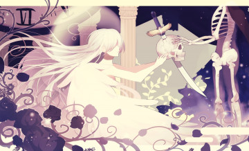 Картинка автор +moo аниме ангелы +демоны moo ангел меч девочка арт череп скелет