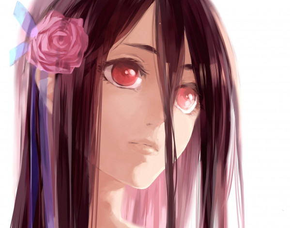 Обои картинки фото blood , аниме, девушка, otonashi, saya, цветок, арт, лицо