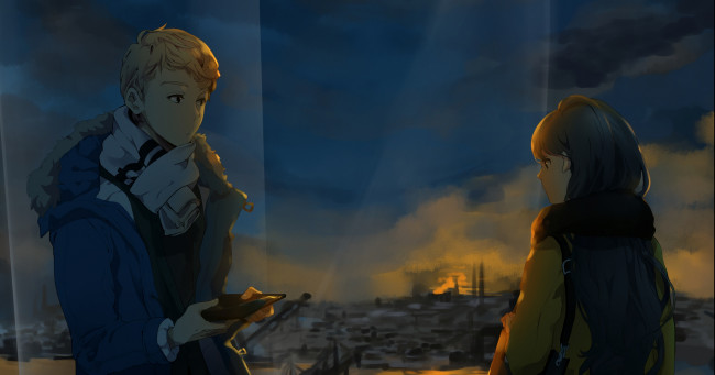 Обои картинки фото автор,  rakend, аниме, unknown,  другое, парень, окно, арт, ночь, девушка, rakend