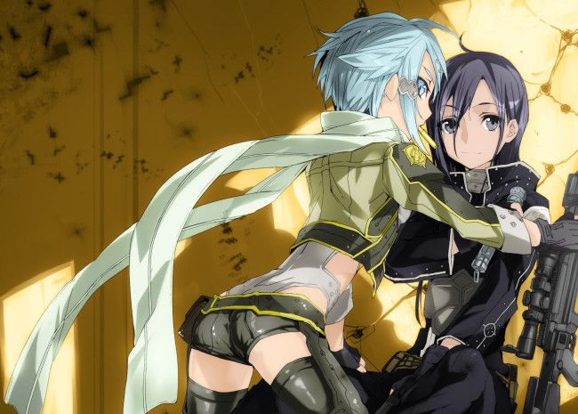 Обои картинки фото аниме, sword art online, rikusempai, sao, shinon, kirigaya, kazuto, sword, art, online