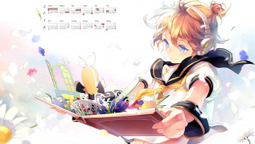 Картинка календари аниме 2018 девушка взгляд наушники книга