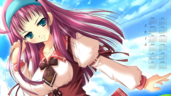 Обои картинки фото календари, аниме, 2018, девушка, взгляд