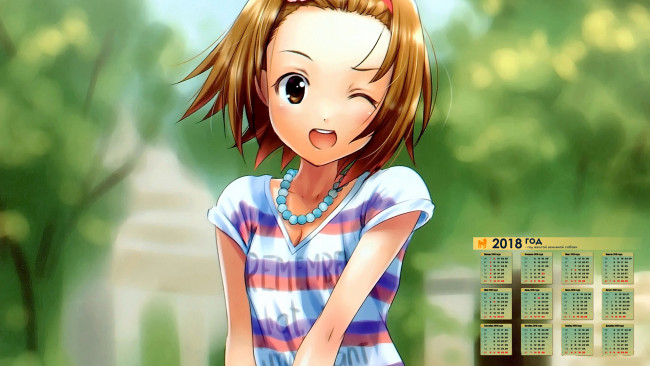 Обои картинки фото календари, аниме, 2018, взгляд, бусы, девочка