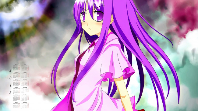 Обои картинки фото календари, аниме, девушка, 2018, взгляд