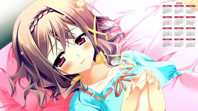 Обои картинки фото календари, аниме, взгляд, лицо, девушка, 2018