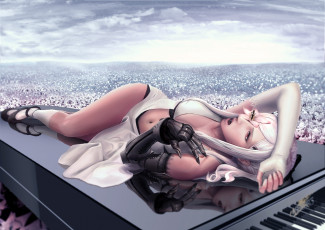 Картинка видео+игры nier +automata рука рояль фон девушка