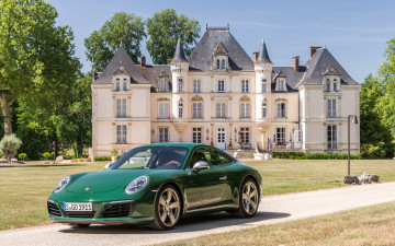 Картинка автомобили porsche порше carrera 911 зеленый парк дворец