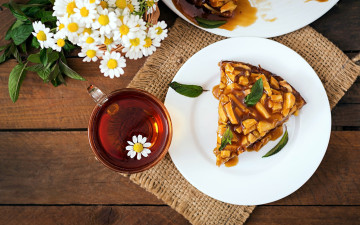 Картинка еда пироги ромашки пирог чай