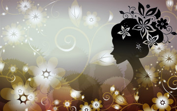 обоя векторная графика, девушки , girls, девушка, цветы