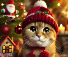 обоя праздничные, - разное , новый год, кот, кошка