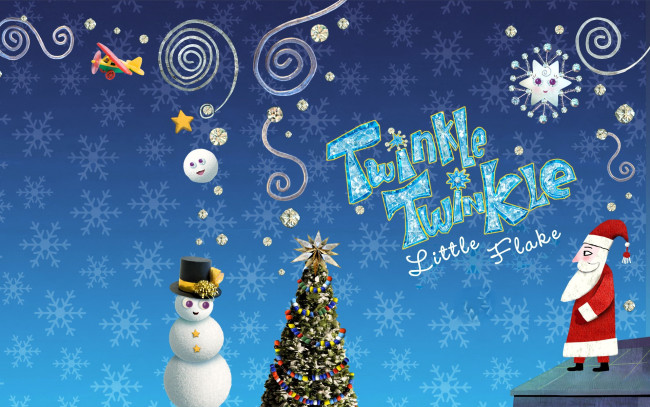 Обои картинки фото праздничные, векторная графика , новый год, спирали, самолет, ёлка, снеговик, санта, клаус, звезда