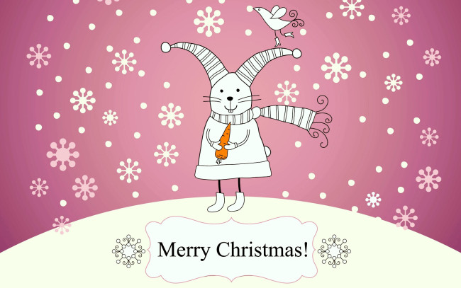 Обои картинки фото праздничные, векторная графика , новый год, заяц, одежда, морковь, птица, зима, снег