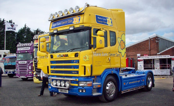 Картинка scania автомобили scania+ выставка улица дизельные судовые автобусы двигатели ab швеция грузовые