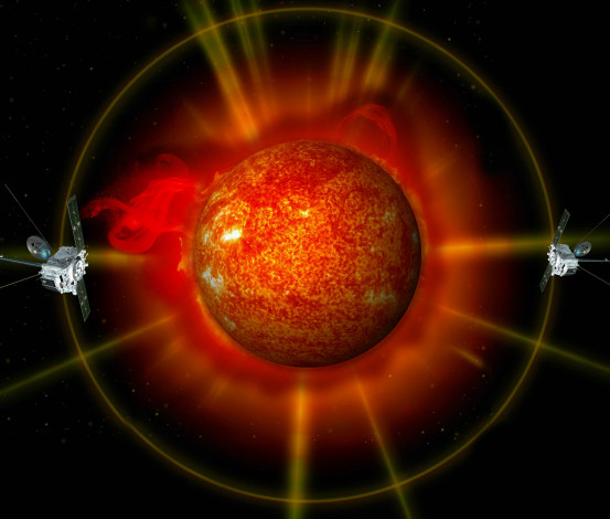 Обои картинки фото nasa satellite stereo, космос, арт, спутники, орбита, корона, солнце