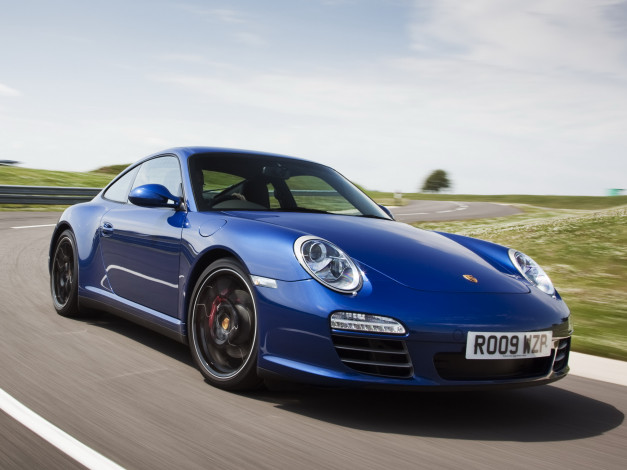 Обои картинки фото автомобили, porsche, carrera, s, синий, 911, 2008г, 997, uk-spec, coupe